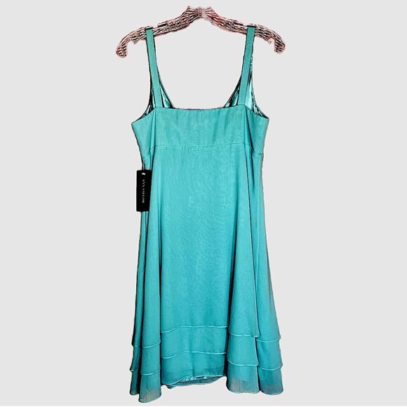 100% Silk Light Teal / Aquamarine Tulip Hem Dress - Picture 9 of 9